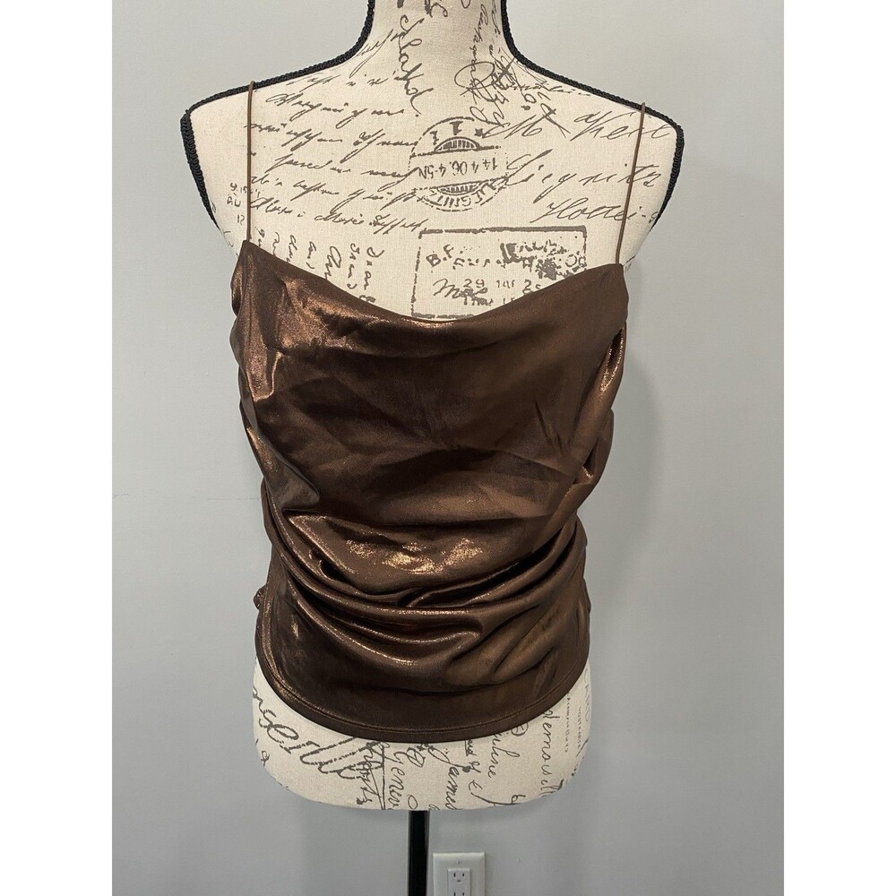 H & M Brown Ruched Metallic Cami Top Spaghetti Straps Sz Small Y2K Style Party